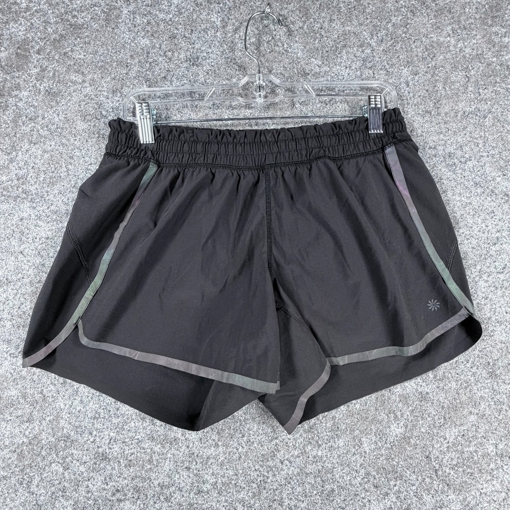 Athleta Running Short Womens Medium Black Stretch‎ Dolphin Hem Built In Brief